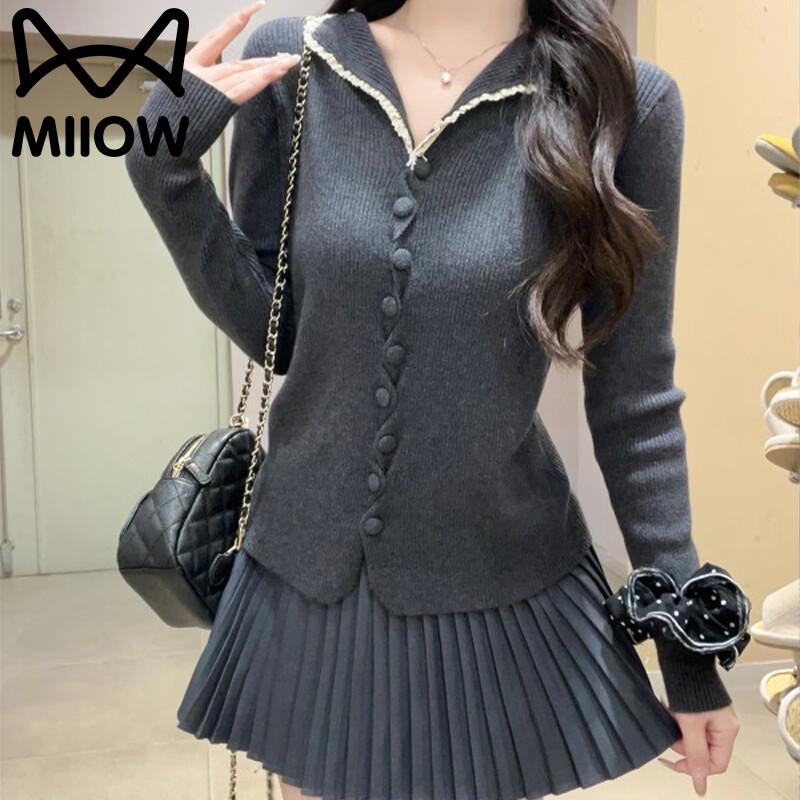 MiiOW Women's Knit Lapel Long Sleeve Slim Sweater