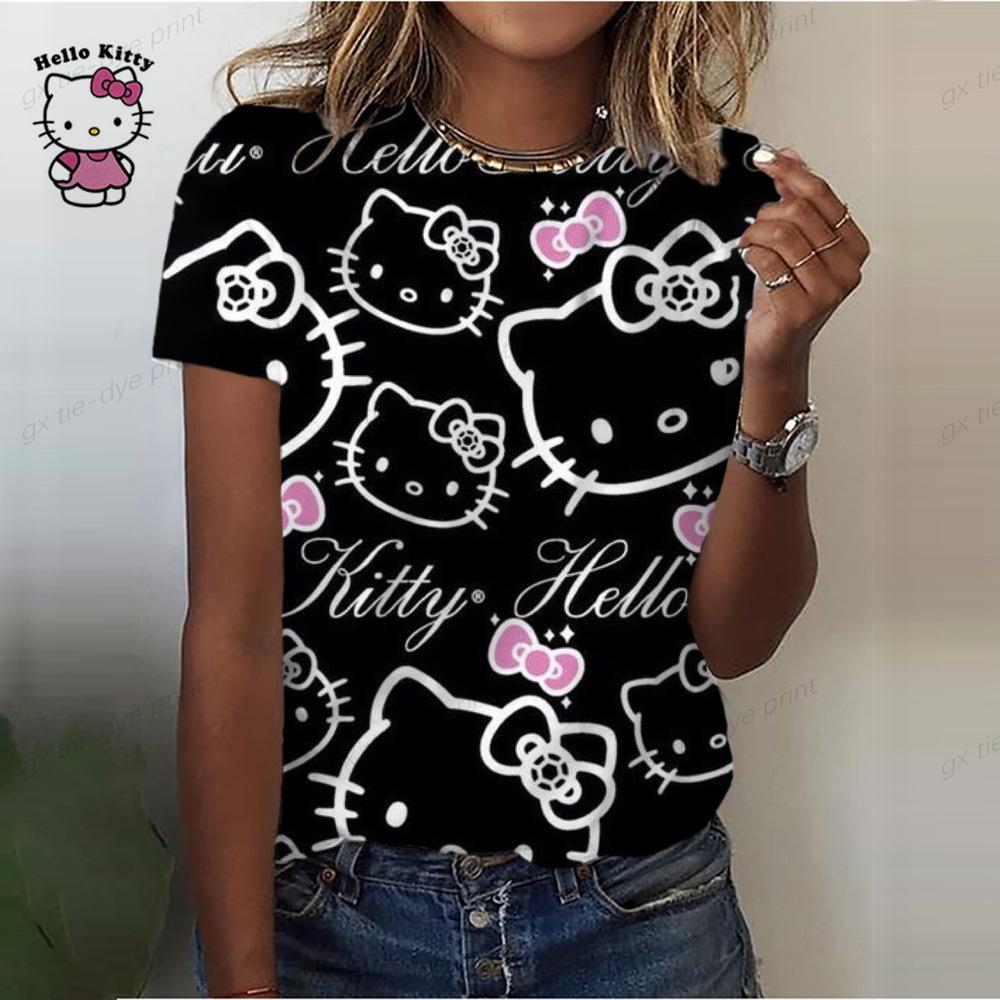 

Summer New Women s Short sleeved T-shirt Anime KT Cat Printing 3D Digital Printing T-shirt Short sleeved Casual Shirt EMA XL