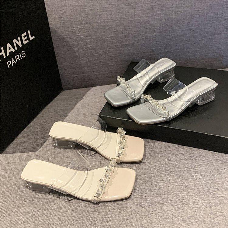 Popular Fairy Style High Heels Royal Sister Style Summer 2025 New High-value Transparent Fairy Rhinestone Cool Slippers