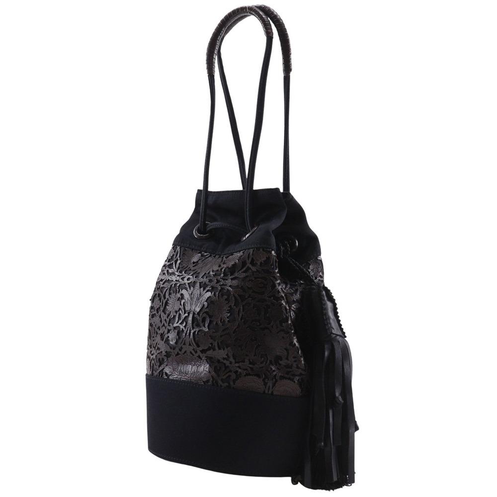 BOTTEGAVENETA Geldbörse Handtasche Perforiertes Leder Fransen Schwarz / Braun Satin/Leder Damen Gebraucht