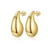 Women's Titanium Steel Gold Teardrop Stud Earrings - Hollow Water Drop Design, Winter-Ready Stainless Steel Earrings