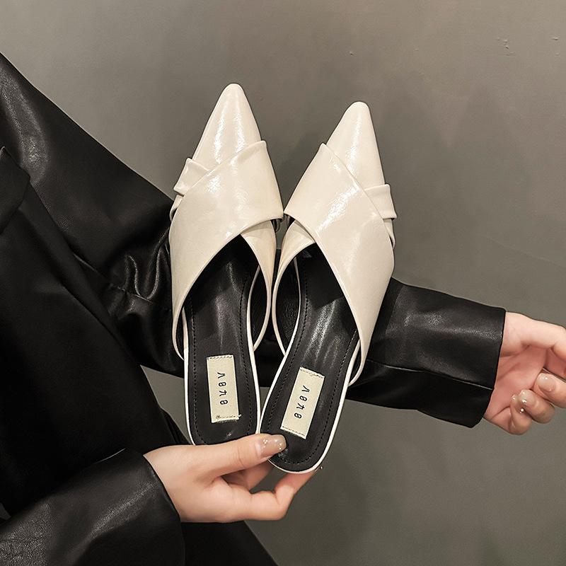 Fashion French Style Silver Headed Half Slippers for Women's 2024 New Summer Mary Jane Cool Slippers Women Sandals