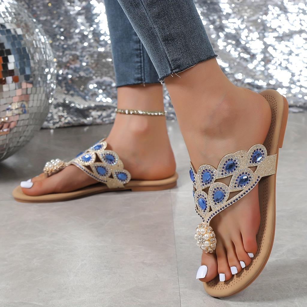 Women'S Pearl-Embellished Flat Sandals