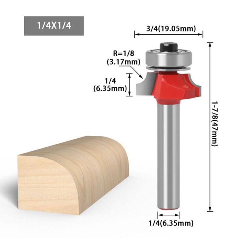 Eck-Rundfräser mit 1/4- und 6-mm-Schaft und Lagerfräser für Holzarbeiten, Wolframkarbid