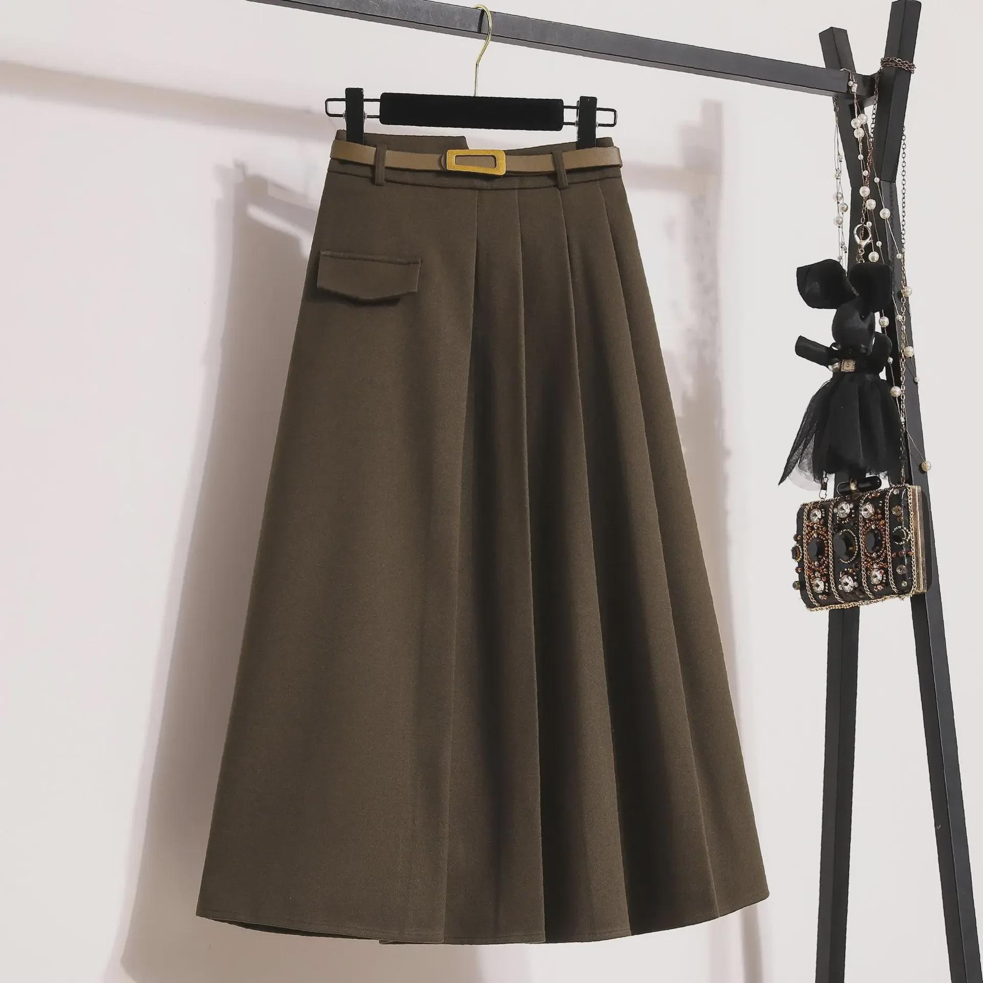 

Юбка плиссе из шерсти с высокой талией в стиле ретро 2023 размера плюс - Зимняя коллекция 4XL