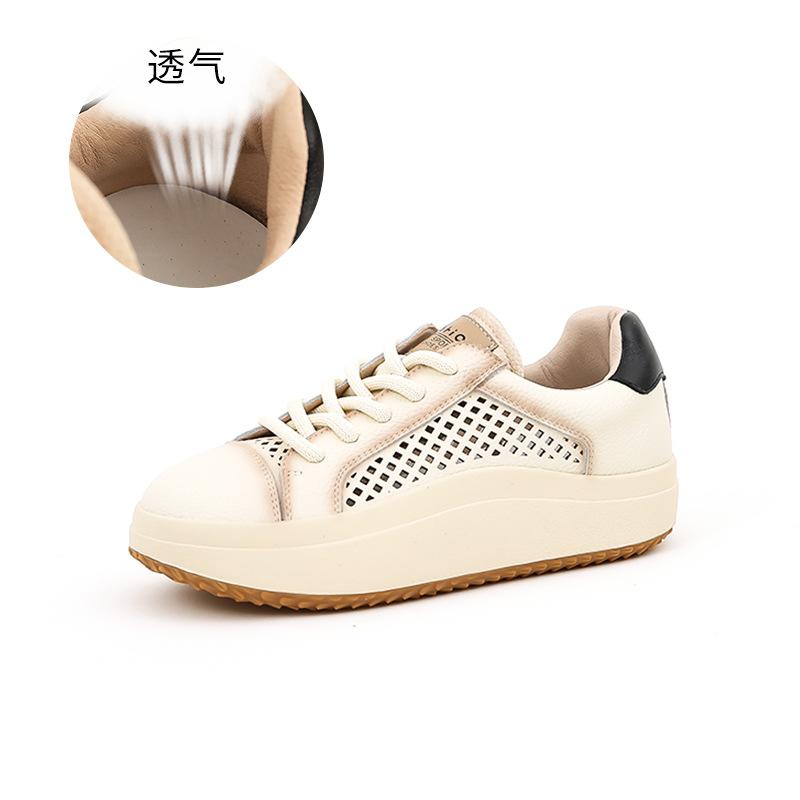 

Женская обувь из натуральной кожи, летние новые маленькие белые туфли 2025 года, универсальная повседневная обувь, туфли с толстой подошвой и большим носком, ретро-обувь для женщин 40 бежевый