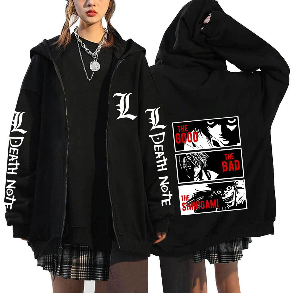 Japanese Anime Death Note Printed Zipper Hoodie Autumn Winter Women Men Causal Fashion Long Sleeve Fleece Sweatshirts