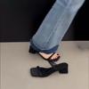 Fashion 2025 New Summer Square Toe Slip On Women Slippers Ladies Elegant Outdoor Street Style Thick Heel Slides