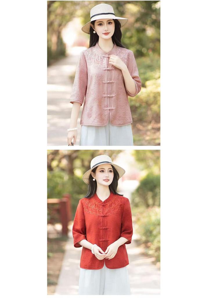 Summer New Stylish Seven-Sleeve Chinese Style Shirt for Middle-Aged Women