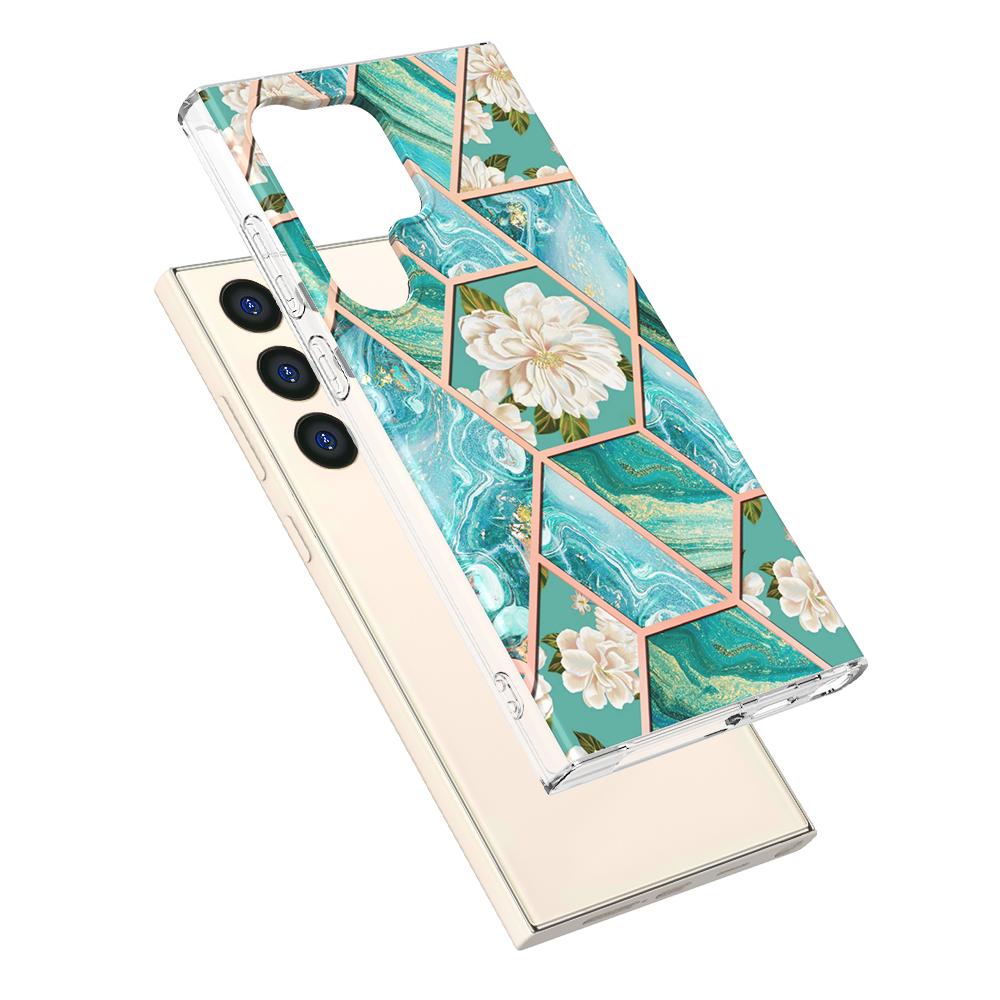 Zlatý okraj Mřížka Mramorový Květ IMD Ultratenký Kryt na Telefon pro Samsung Galaxy S20,S21,S22,S23,S24,A11,A12,A13,A14,A23,A34,A54,A53,A73,A33,A01,A02...