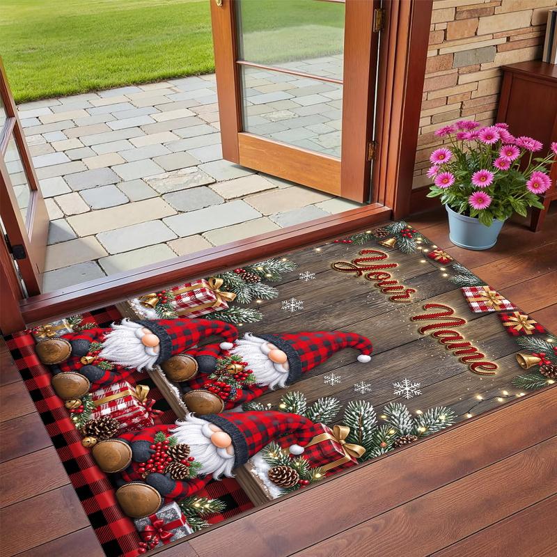 Christmas Custom Name Printed Square Area Rug Soft Non Slip Floor Carpet For Bedroom Holiday Gift