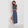 Summer  Ladies Pullover Floral Print Sleeveless  Long Dress Women's Fashion Sexy High Slit Deep V Neck Tight Waist Dresses