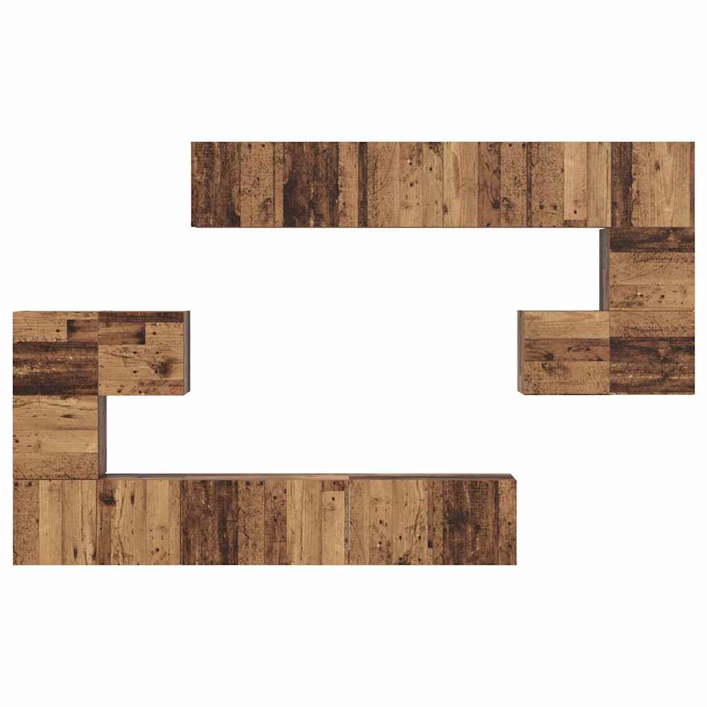 Wall Mounted TV Cabinet Set 10 pcs Reclaimed Wood Effect Particleboard