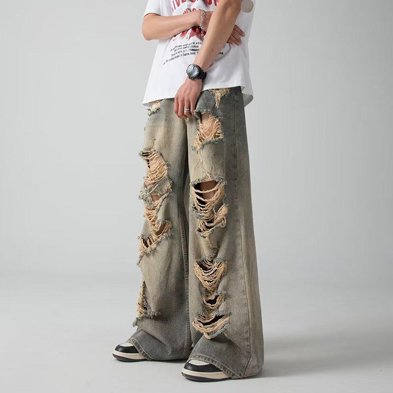 Used Ripped Slim Straight Jeans: Unisex Retro Nischendesign