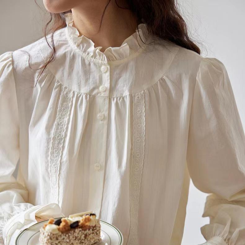 

Women s White Ruffled Long-Sleeve Cotton Shirt - 2025 Design S