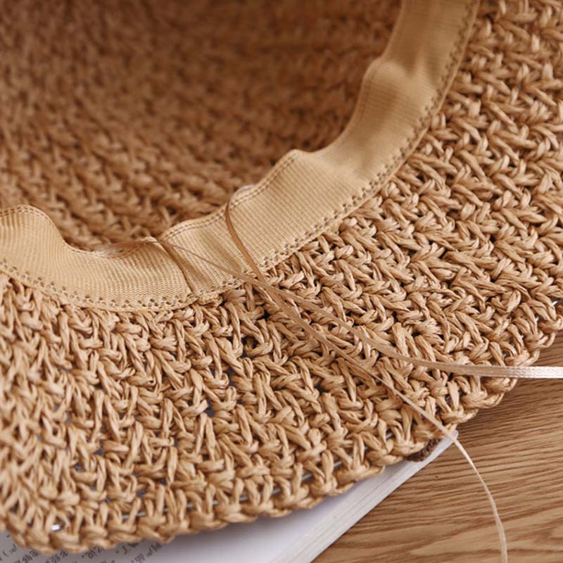 WTEMPO Hollow-out Bow Breathable Wide Brim Foldable Large Hats Party Hats Retro Elegant Summer Beach Sunscreen Hats