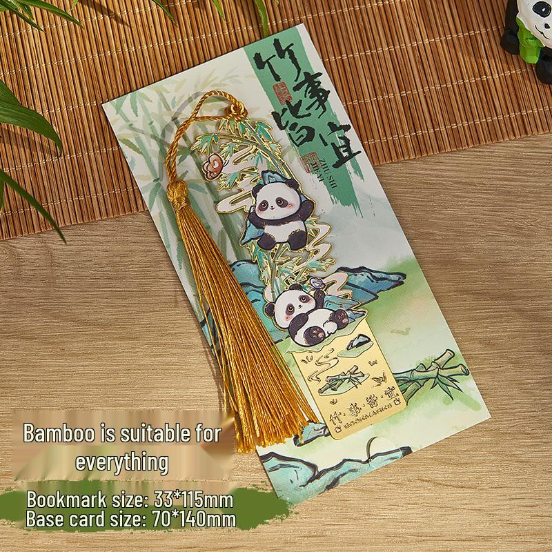 Chengdu Panda Metal Bookmark: Chinese Style with Tassel, Hollow Design, Engraved New Year Gift and Cultural Souvenir.