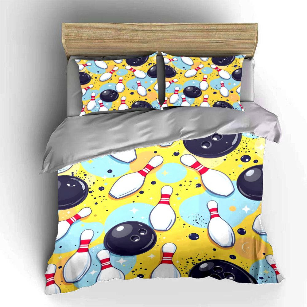"Bowling Set for Fun Games" kid's and adults' bedroom decor, Exquisite three-piece bedding set gift