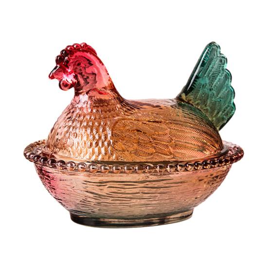 Szklana miseczka na cukierki w kształcie kurczaka z pokrywką, wzór zwierzęcy, naczynie na przekąski, desery, owoce, sałatki, dekoracja na stół do domu, kuchni