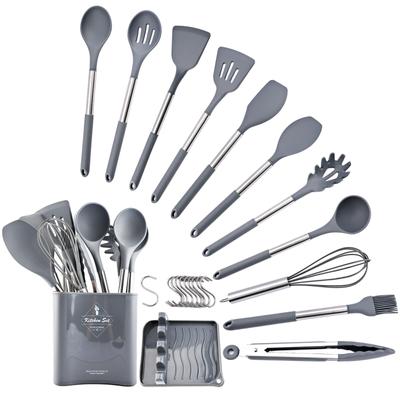 Neues graues Küchenkochgeschirr aus Silikon, antihaftbeschichtet, Kochwerkzeug, Spatel, Schöpfkelle, Schneebesen, Schaufel, Löffel, Suppenutensilien-Set