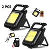 2PCS COB Keychain Flashlight 4 Brightness Modes USB-C Charging with Folding Bracket Bottle Opener for Fishing Camping Walking