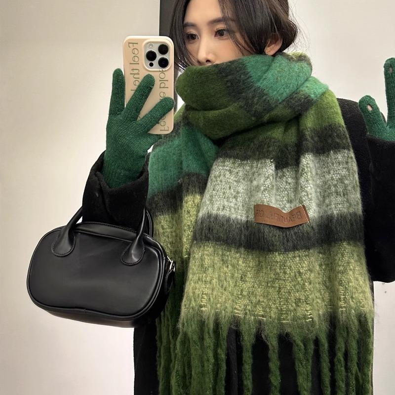 

Winter Thick Stripe Cashmere Scarf Pashmina Tassels Shawls For Woman Lady Large Wraps Soft Warm Muffler