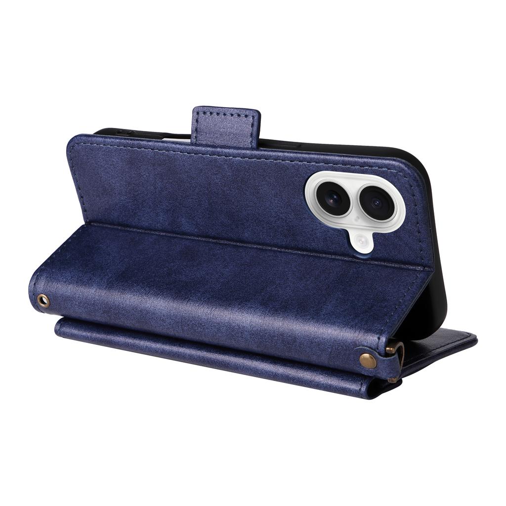 For iPhone 17 Leather Case Magnetic Closure Wallet Stand Phone Cover with Crossbody Strap