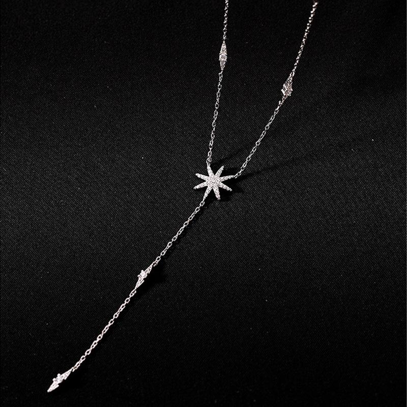 New 925 Sterling Silver Star Necklace Simple Personality Charm Long Choker Birthday Gift Women's Fine Jewelry