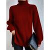 Autumn Winter Turtleneck Women Sweater New Fashion Loose Plus Size Casual Knitted Pullover Sweaters Solid Color Split Elegant Long Sleeve Sweater 1151