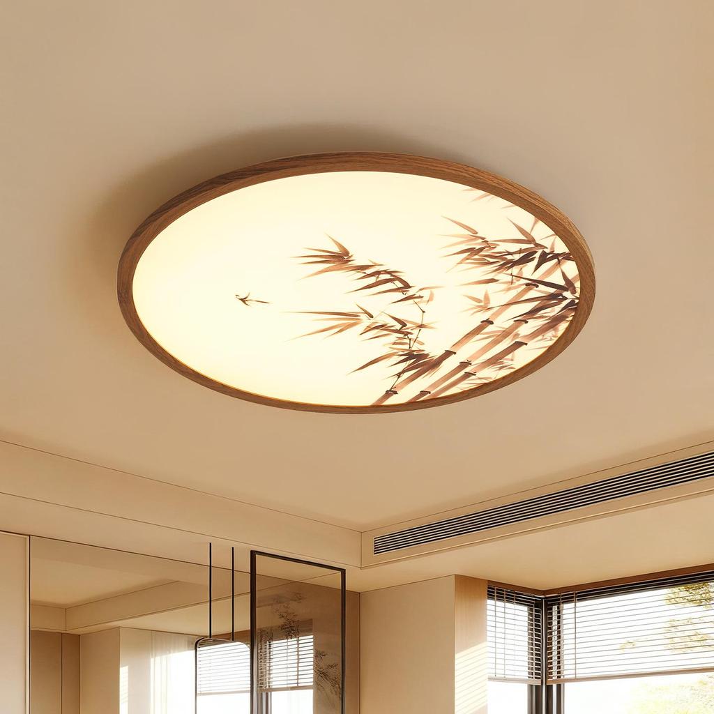 Zen-Inspired Ultra-Thin Bamboo Shadow Ceiling Light - Song Dynasty Aesthetic for Master Bedroom