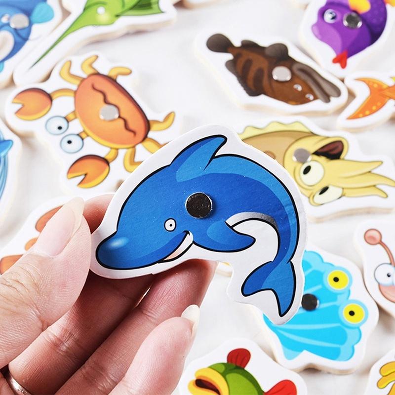 Fish Toy 32pcs Wooden Magnetic Educational Fishing Game