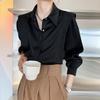 Camicetta elegante bianca in raso vintage da donna, da ufficio, moda coreana, estetica, a maniche lunghe, stile old money, primavera