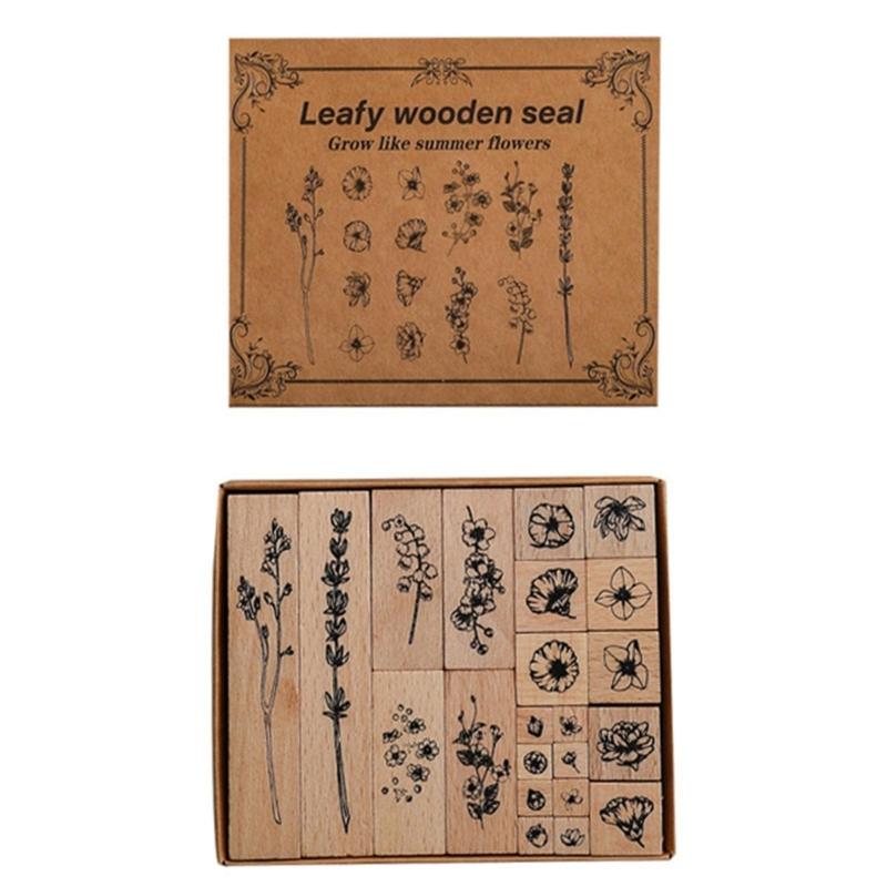 

22Pcs Wood Craft Stamper Flower Rubber Stamper Scrapbooking Decorative Stamper for Scrapbooking Journal Planner Notebook