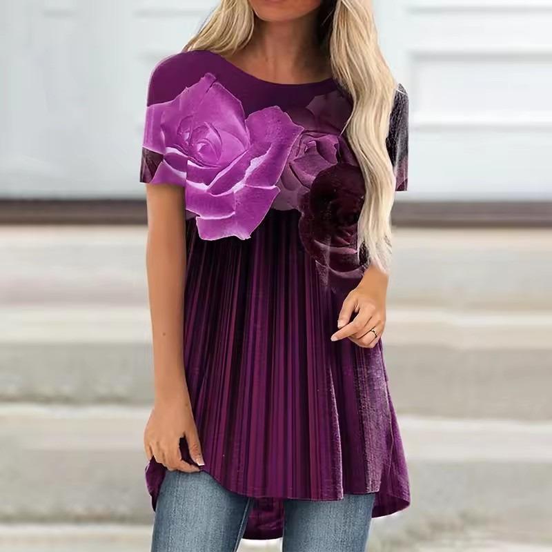 Summer Rose Floral Painting 3D Print T-shirt Streetwear Women Short Sleeve Flower T Shirts Y2K Tops Tees Girl Oversized Clothing