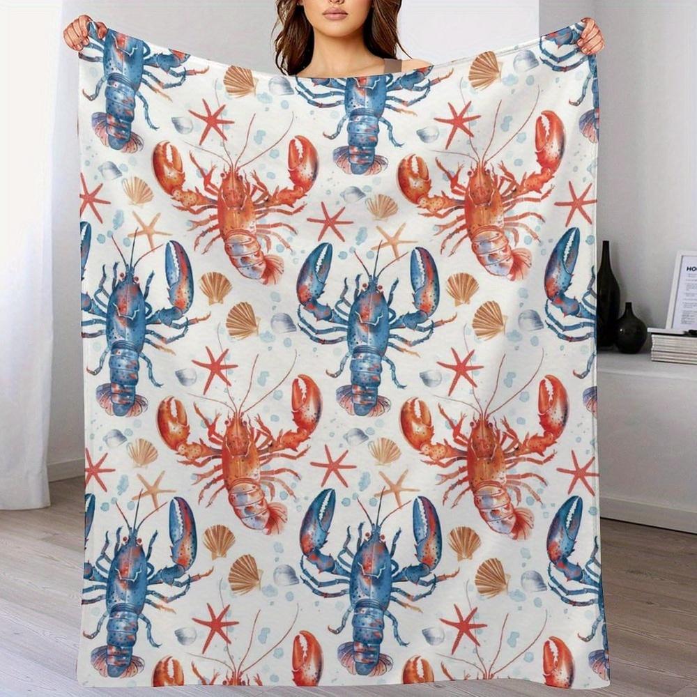 

1pc Lobster and starfish coastal pattern blanket polyester fabric machine washable suitable for bedroom and living room 75x100cm