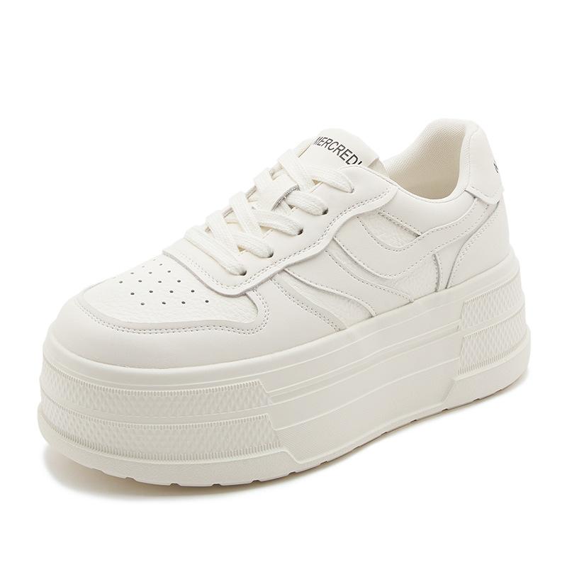 

Leather little white shoes women s 2025 new popular spring versatile lace-up thick sole height increase small sports and leisure board 39