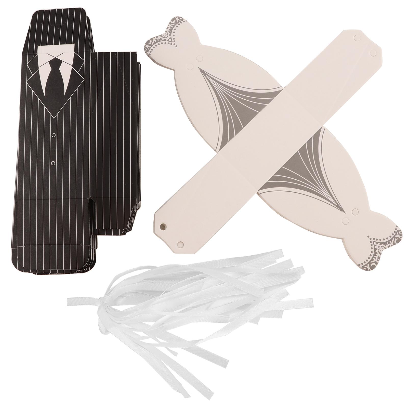 

50 Set Wedding Candy Box Tuxedo and Dress Shape with Ribbon Paper Case for Gift Packaging