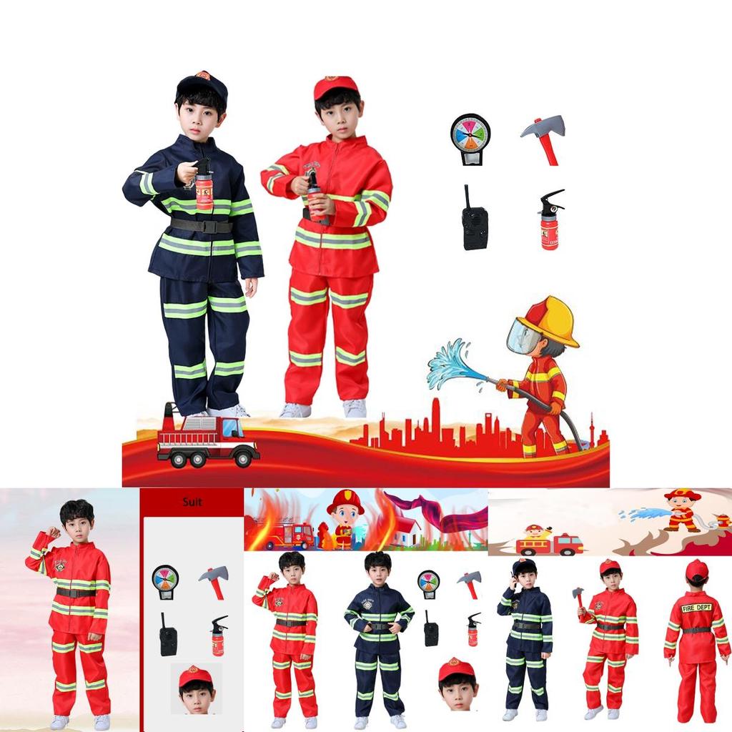 Kid's Fireman Uniform Costume Set For Kindergarten Role Play