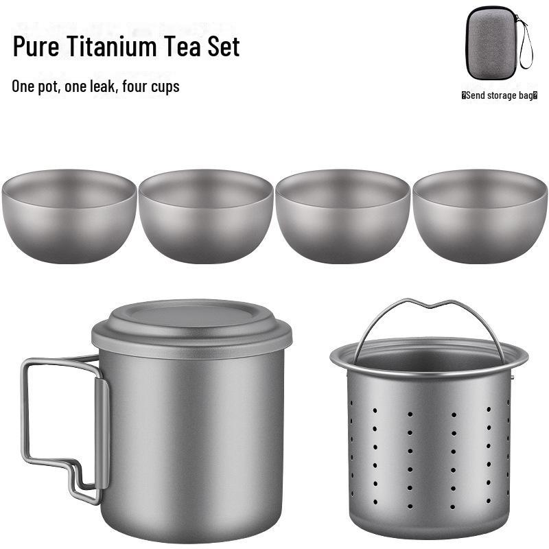 Portable Pure Titanium Tea Set - High-End Travel Teapot with Quick Cup and Water Separation for Camping