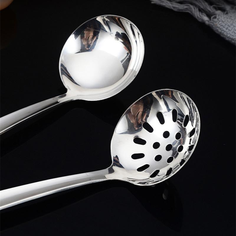 Silver Stainless Steel Soup Spoon Flat Colander Serving Spoon Cake Spatula Leaking Shovel Public Cutlery Set Cooking Utensil