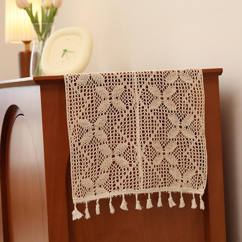 Farmhouse Table Runner with Tassels,Rustic Crochet Lace Home Decor for Kitchen,Wedding,Shower,Wedding,Bohemian Style Table