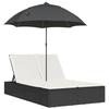 VidaXL Double Sun Lounger and Cushions and Parasol Black Braided Resin, Sunbed, Outdoor Daybed, Daybed of 368081