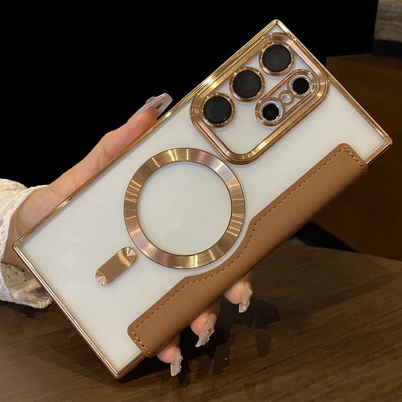 Flip Cover Plating Magnetic Clear Case For Samsung S25 S24 Ultra S23 FE S22 Plus A55 A35 A15 A05S Slot Card Wallet Leather Cases