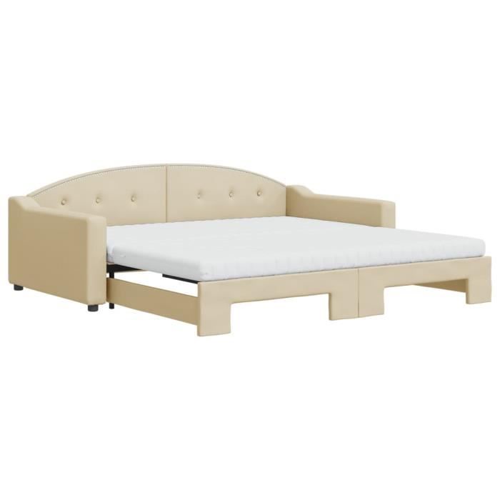VidaXL Daybed with Trundle and Mattress Cream 100x200 Cm Fabric 3197557