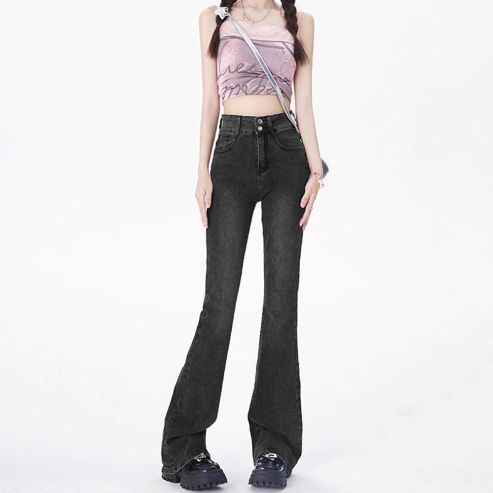 

High-waisted flared pants women s spring and summer senior feeling Spice girl style pear-shaped figure thin horseshoe pants mopping pants tide XL