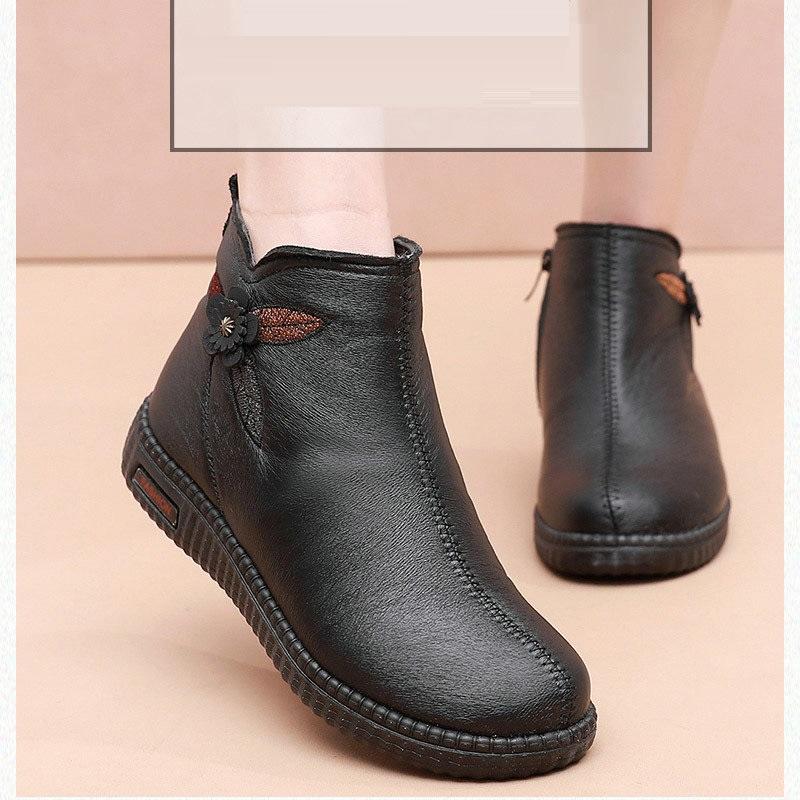 Winter Genuine Leather Women Ankle Boots Shoes Women Thick Plush Warm Casual Ankle Boots Mother Waterproof Non-slip Booties