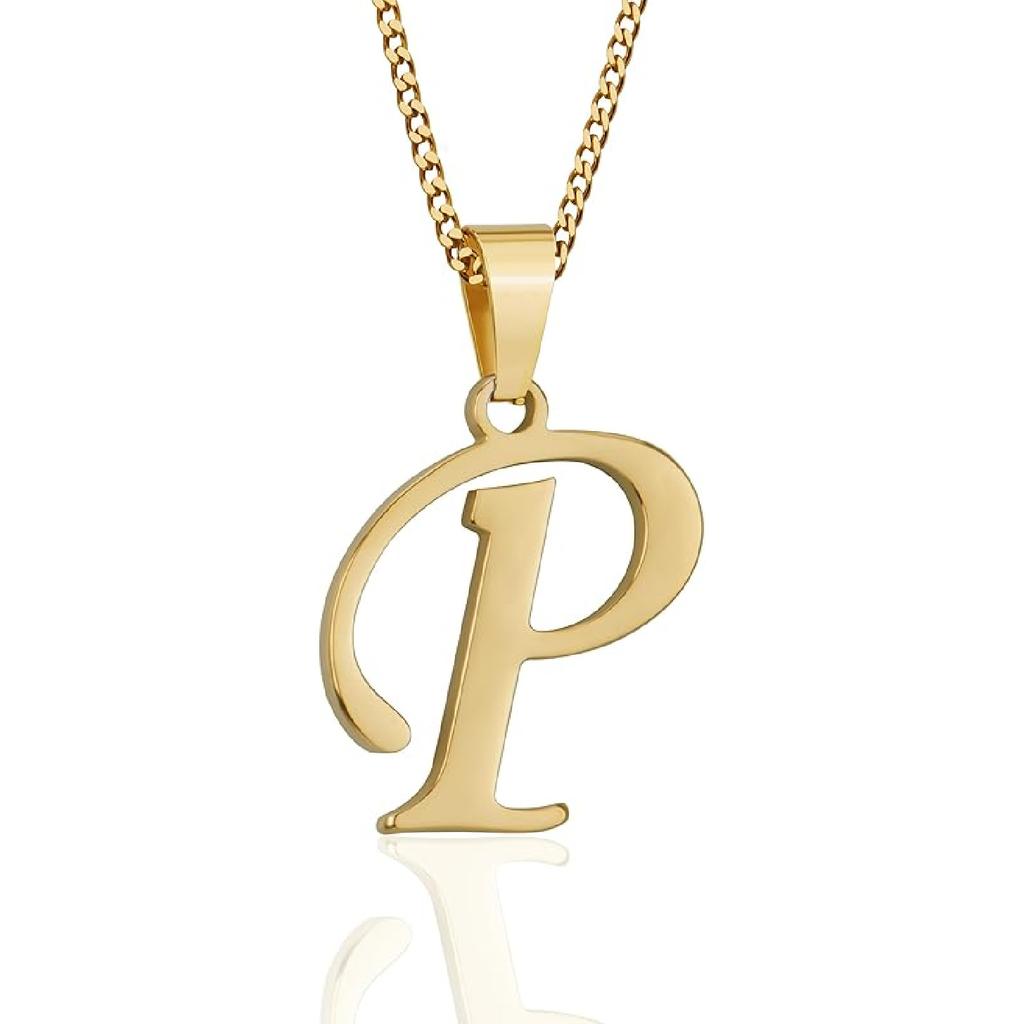 Suweibuke Initial Necklace for Men Women Boys Girls, 18K Gold Plated 26 Letters Pendant Necklace, Personalized Jewelry Gifts