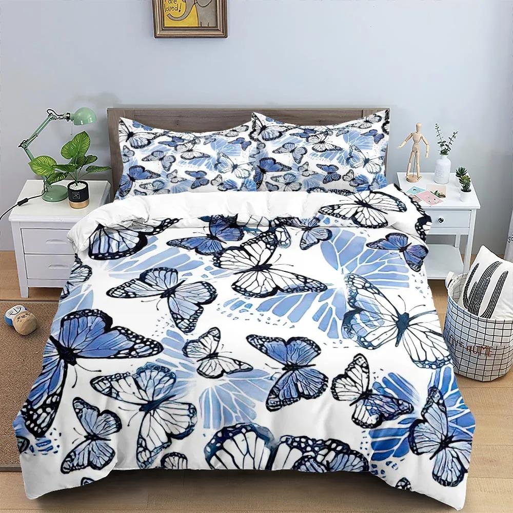 Butterfly Flower Bedding Set Boys Girls Twin Queen Size Duvet Cover Pillowcase Bed Kids Adult Fashion Home Textileextile