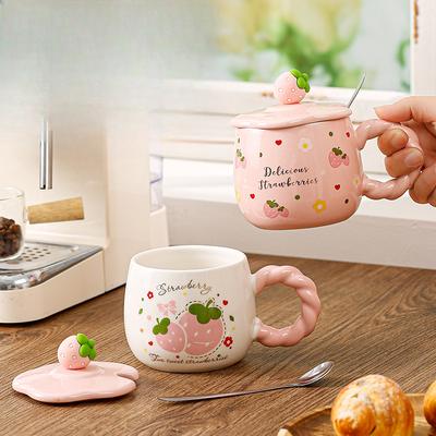 Cute Strawberry Mug Cartoon Fruit Ceramic Cup Large Capacity Water Cup High Value Girl Breakfast Cup Home Use
