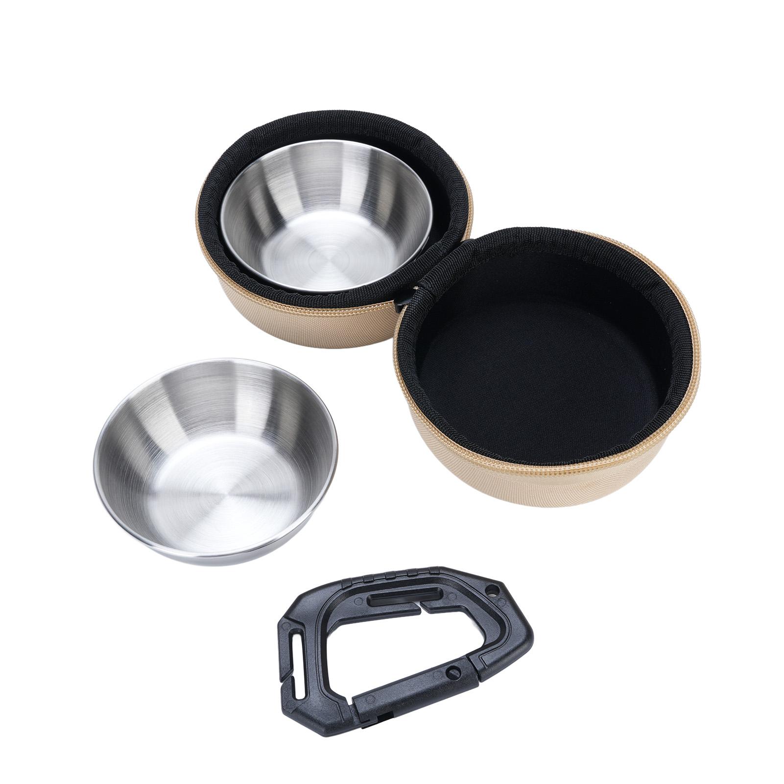 

Foldable Dog Double Bowls Portable Stainless Steel Travel Pet Food Water Bowl with EVA Bag and Clip For Outdoor Camping